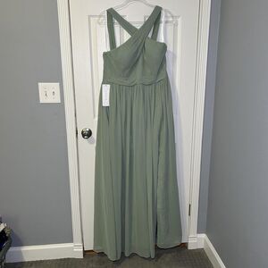 Azazie Elvira Dress Women's 14 Matcha Green Chiffon Maxi Bridesmaid Gown NWT